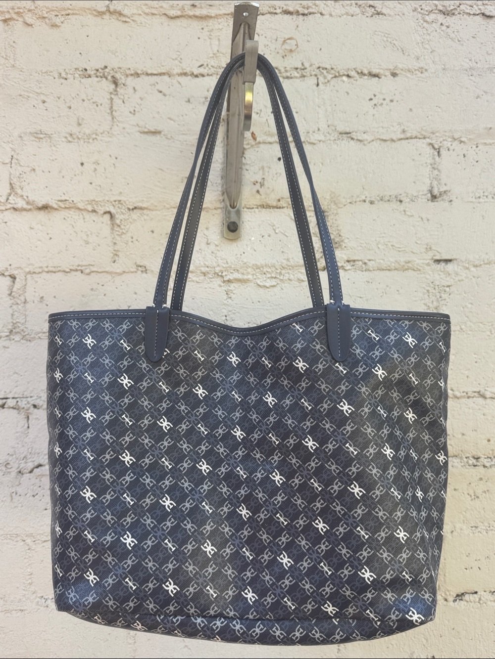 Sam Edelman Medium Harper Monogram Shopper Tote Navy - Picture 6 of 14